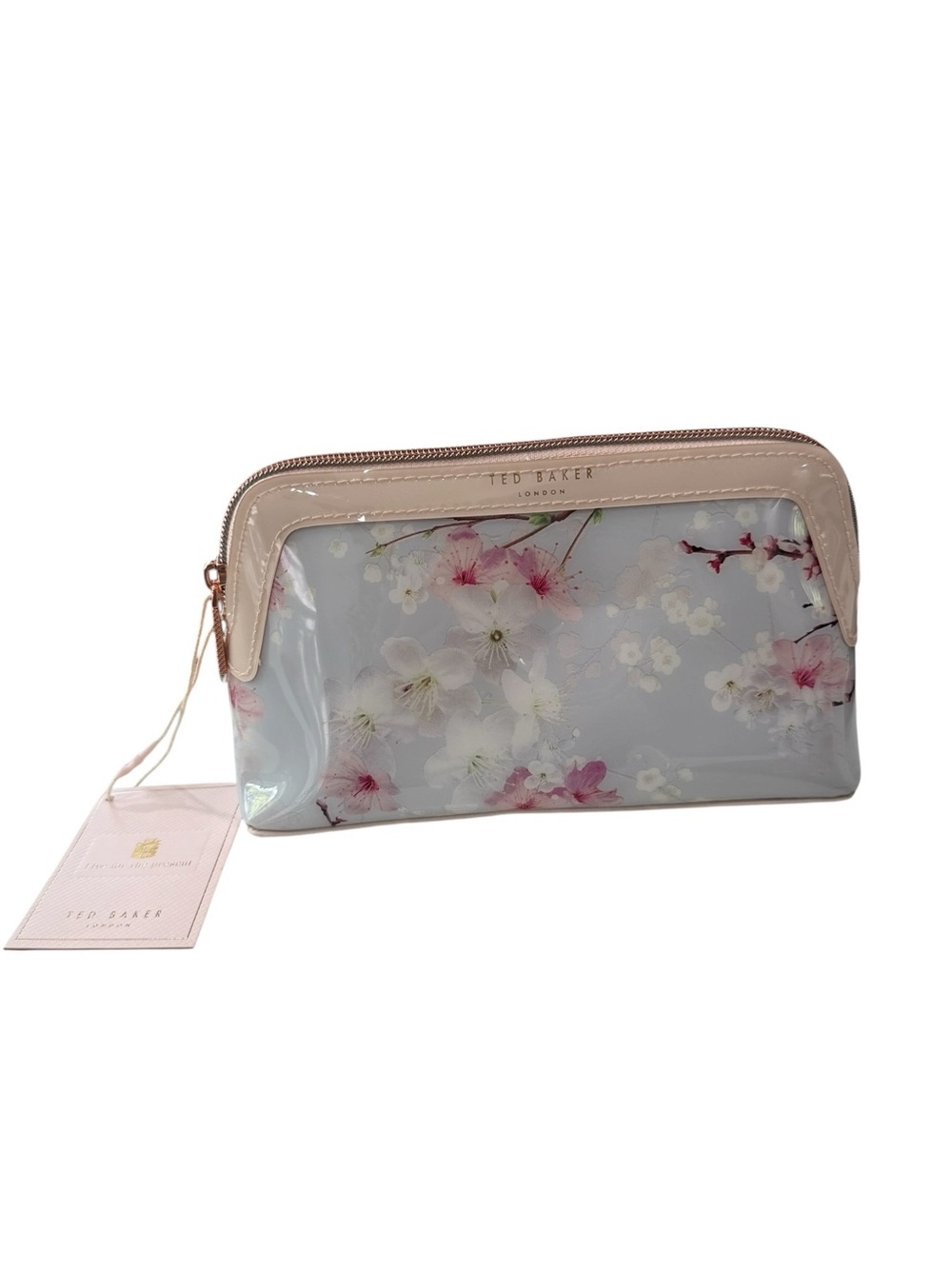 Ted Baker London Oriental Blossom Make Up Bag Light Gray Elegant Preppy NWT